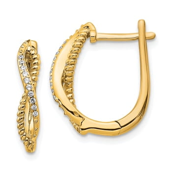 14k Yellow Gold Warped Design Hinged with Notched Post Hoop Earrings 36 x 19 mm 14k Yellow Gold Warped Design Hinged with Notched Post Hoop Earrings 36 x 19 mm